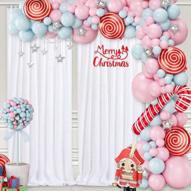 QueenDream White Sequin Backdrop Curtain 4 Pack 2ft x 8ft Backdrop Birthday Party Backdrop Wedding Ceremony Background - Image 2